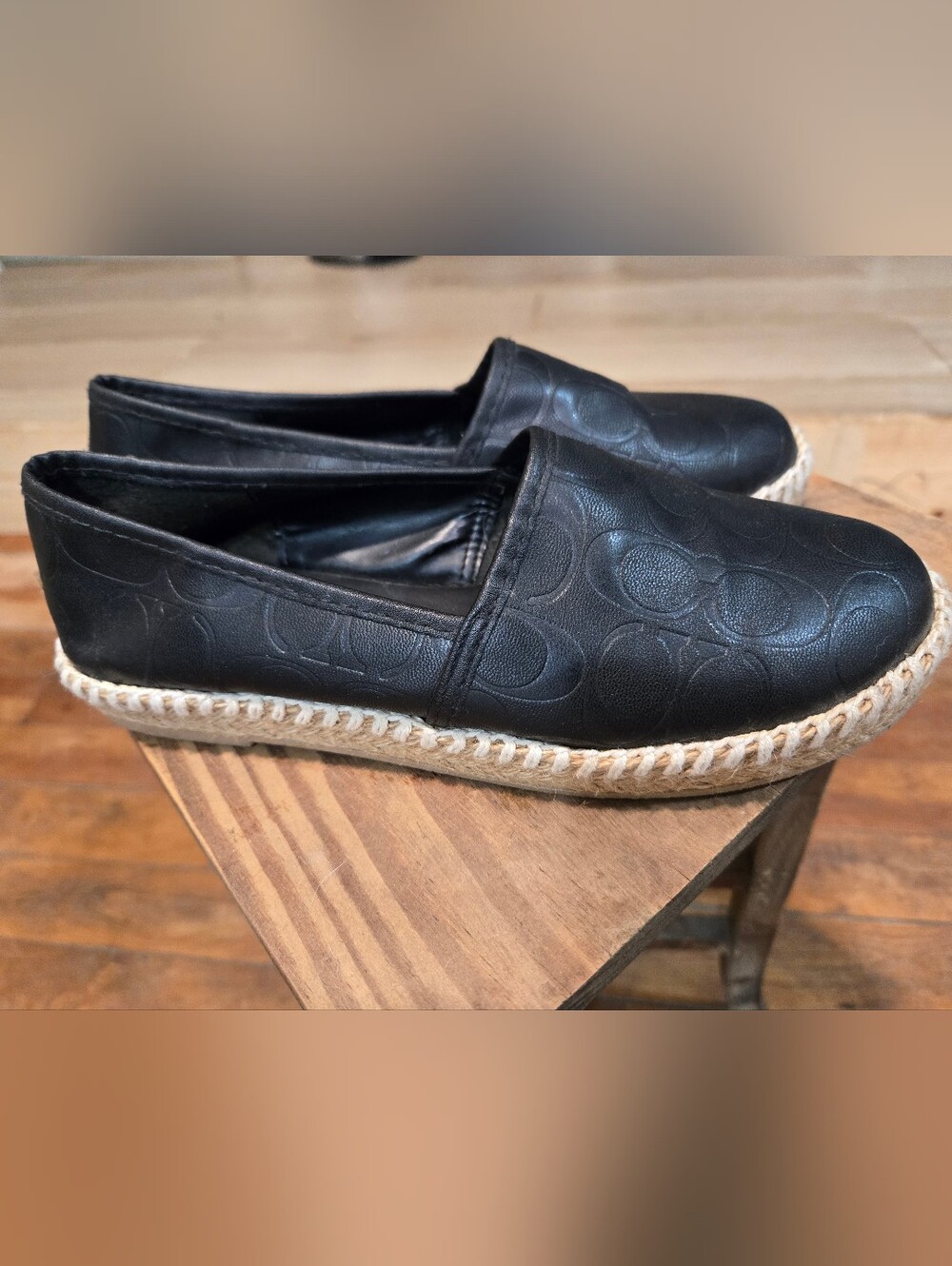 Womens Coach Black Leather Slip On Shoes